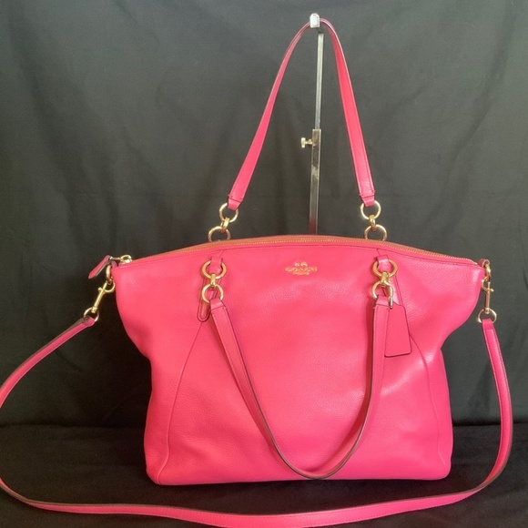 Coach Kelsey Pebbled Leather Medium Crossbody Satchel Tote - Dahlia Pink - Picture 1 of 8